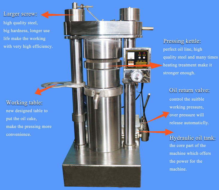 750*10*1640mm Mesin Pencet Minyak Hidraulik Untuk Kapasitas Produksi Minyak 13 Kg/ Batch